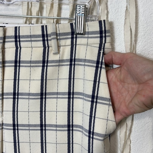 Theory Tribeca Trouser in Cream and Blue Plaid Print Size 4 - Picture 4 of 11